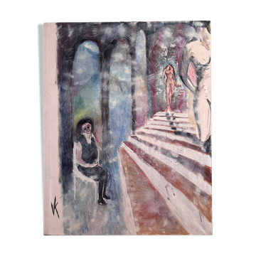 Oil on canvas by Véronique Maude Fini, woman descending a staircase.