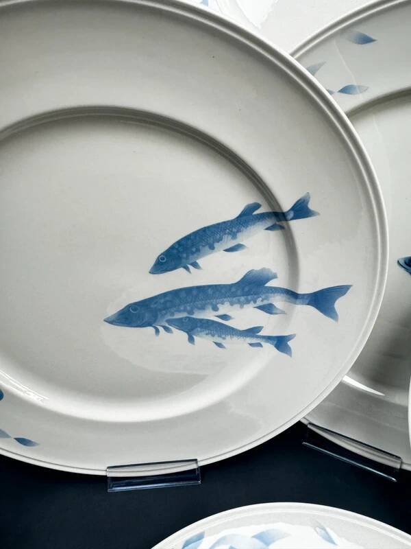 Villeroy & Boch Pescara porcelain set blue fish 6 plates + dish