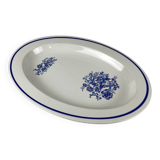 Large white & blue oval dish, bird and flower motif