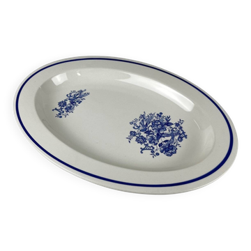 Large white & blue oval dish, bird and flower motif
