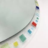 Grand miroir ovale en verre de Murano vintage des années 1970 bleu rouge jaune
