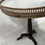 Louis XVI style pedestal table, beech and marble end table