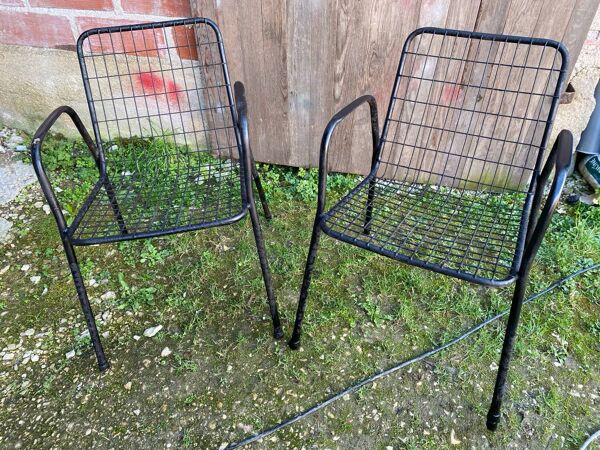 Paire Fauteuil Ancien EMU RIO Métal Noir Vintage