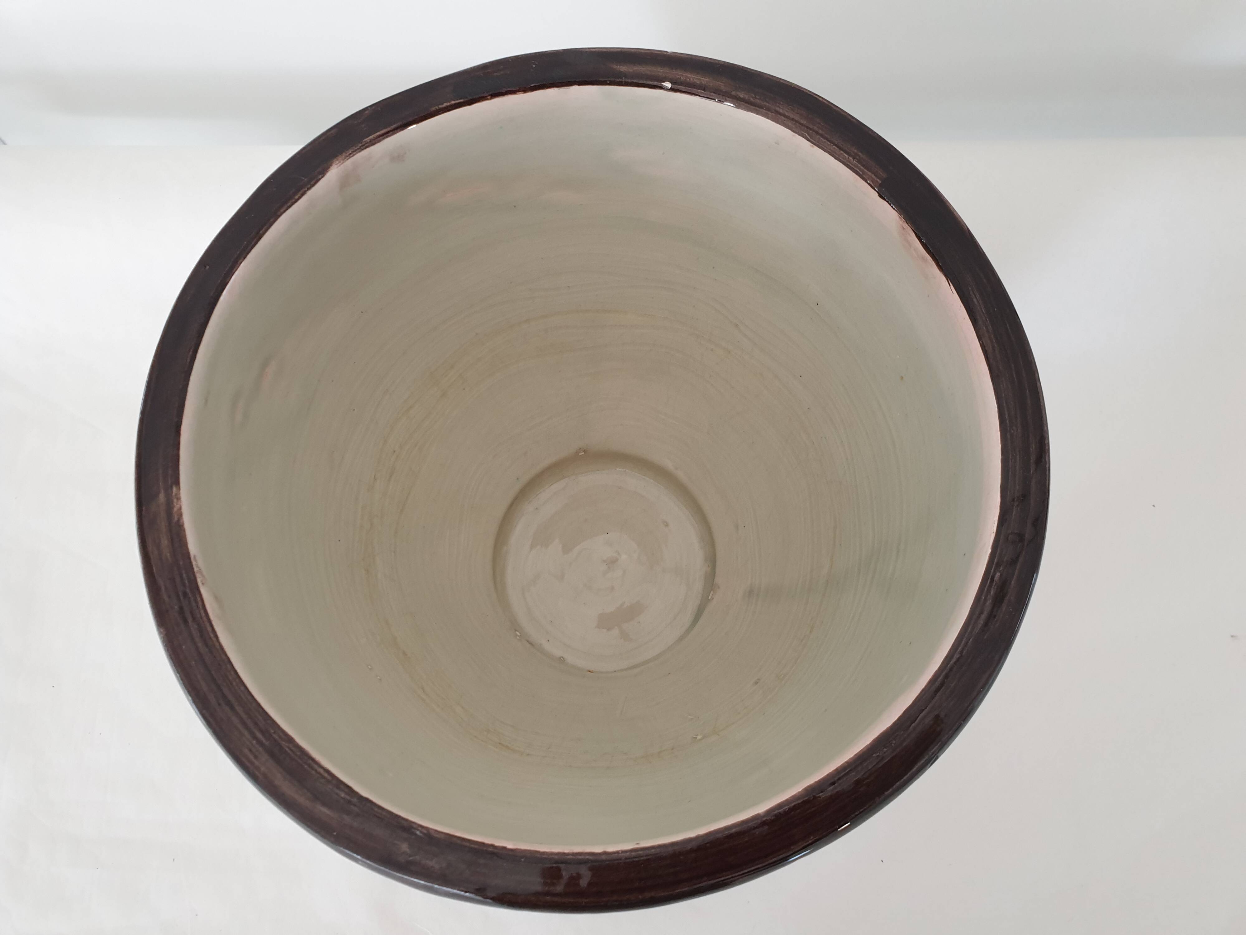Large ceramic flowerpot with painted flower decoration Signed Massier Vallauris