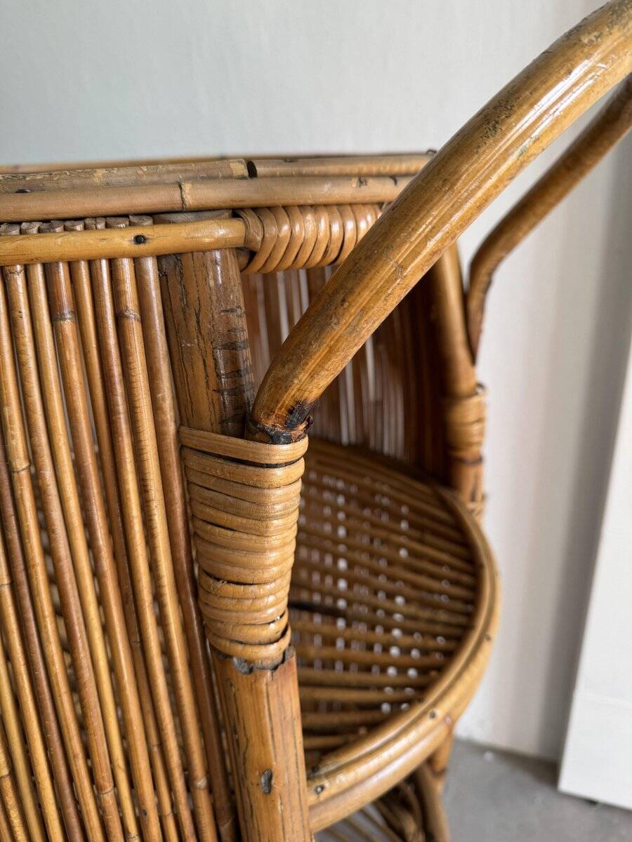 Vintage Bar Sports in bamboo and wicker bar cart, 1970s