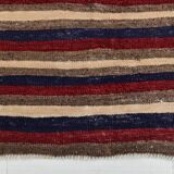 4x9 Red & Navy Blue Pinstriped Pattern Turkish Kilim Rug, 136x284Cm