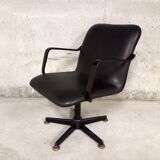 Vintage 70s swivel office chair in skai and black metal