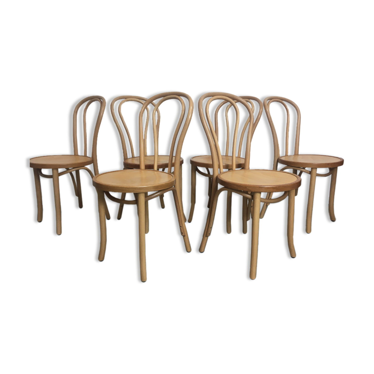 Lot of 6 curved wooden chairs type bistro