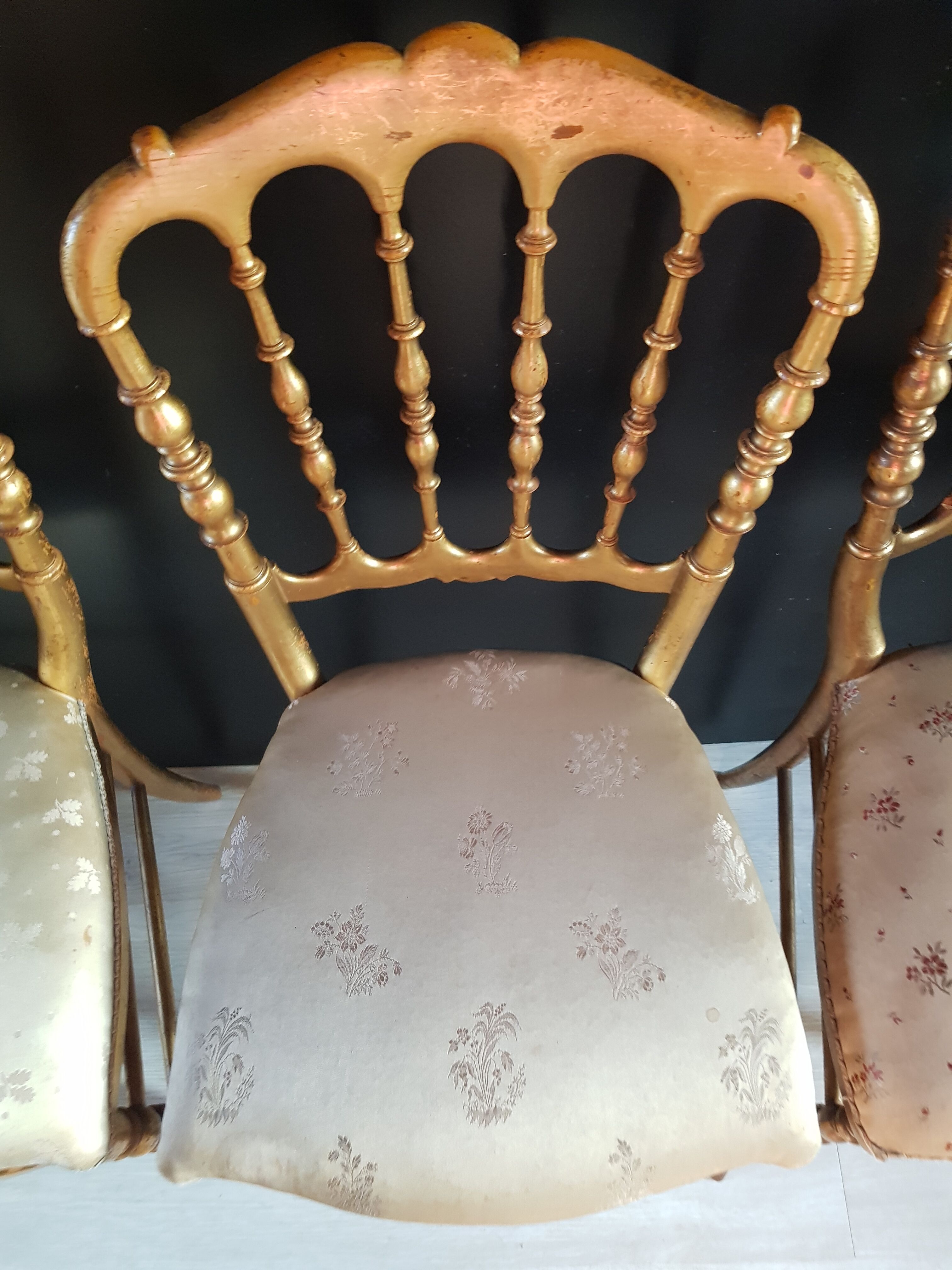 Set of 3 gilded chairs in Napoleon III style - Stamped Faubourg Saint Antoine