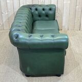 Chesterfield sofa in green leather 3 places from the 80s