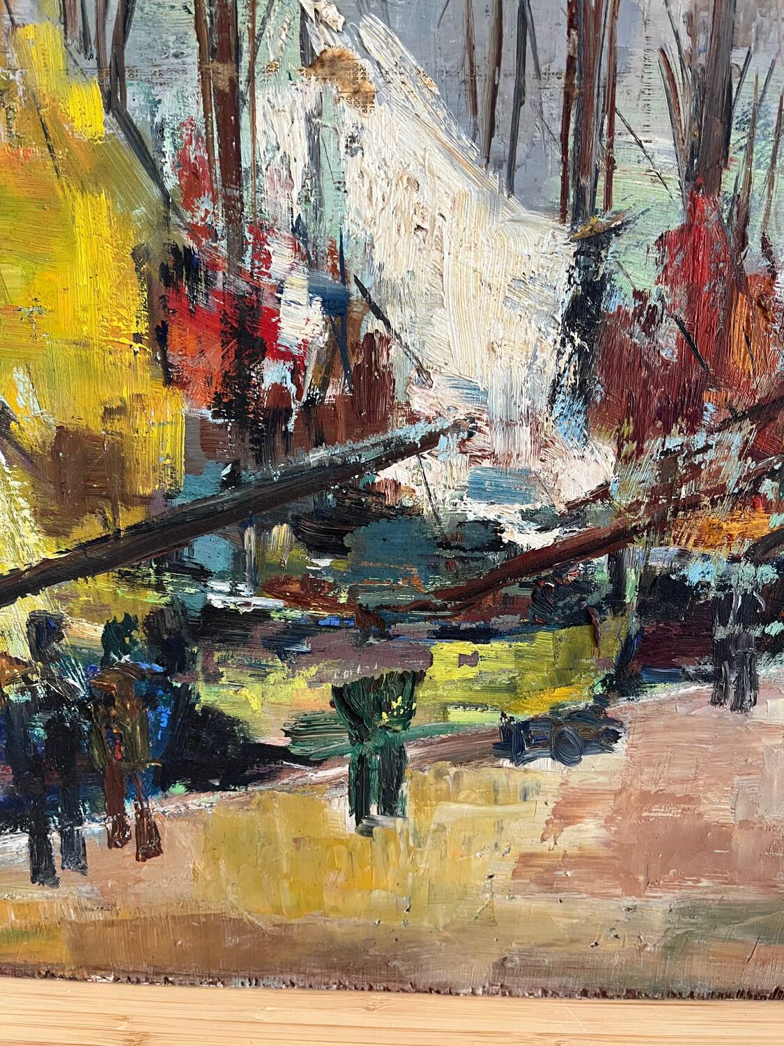 Sailboats in the harbour, oil on wood panel