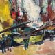 Sailboats in the harbour, oil on wood panel