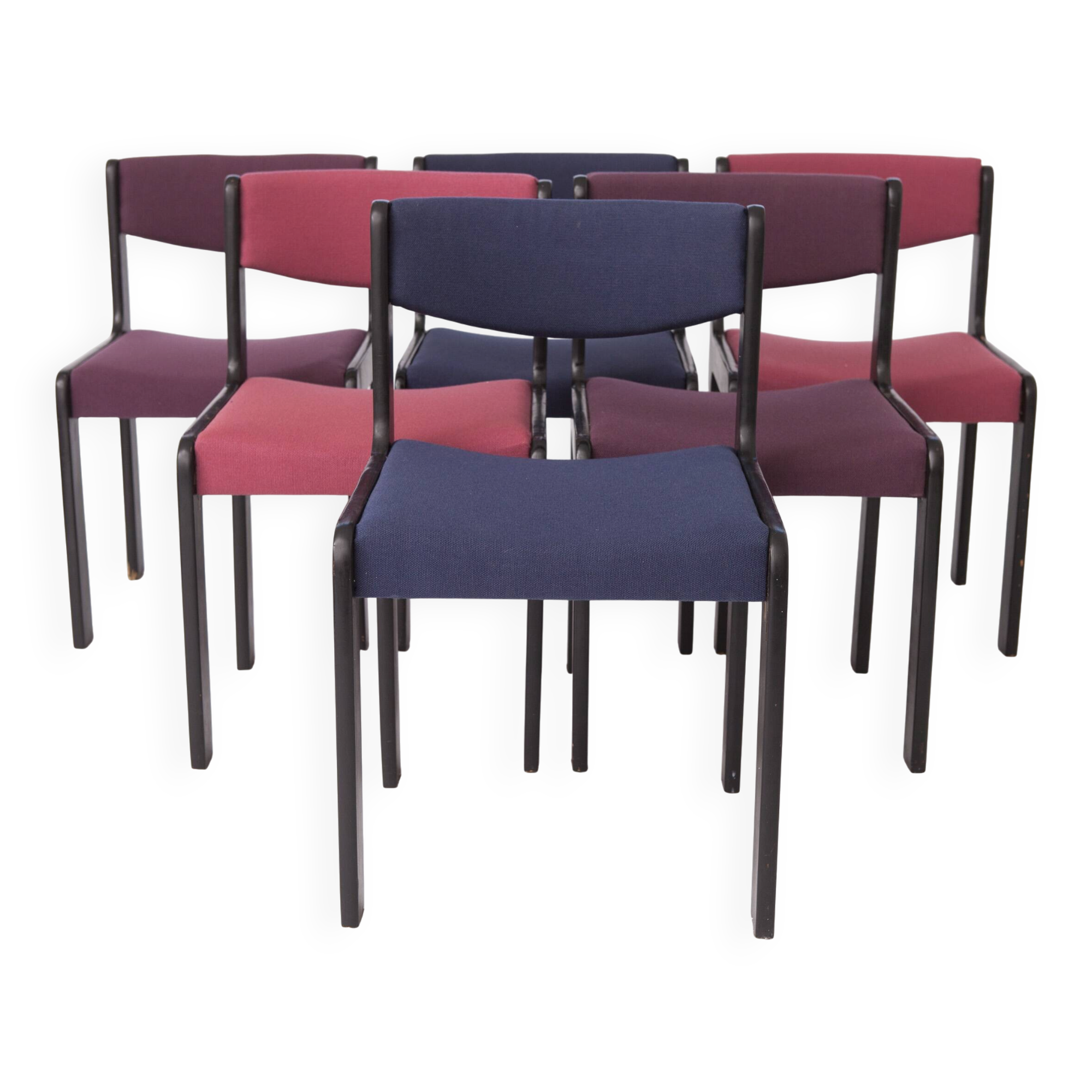 Set of 6 Vintage German Dining Chairs, 1950s–1960s, Black Beechwood