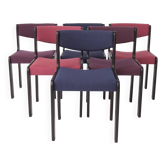 Ensemble de 6 chaises de salle à manger vintage allemandes, années 1950-1960, en hêtre noir.