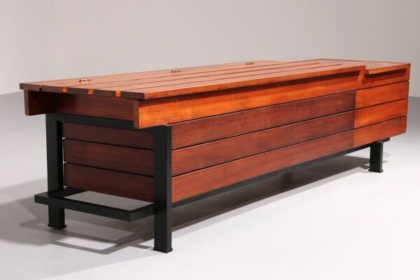 Banc vintage en bois avec rangement Italiens 1960