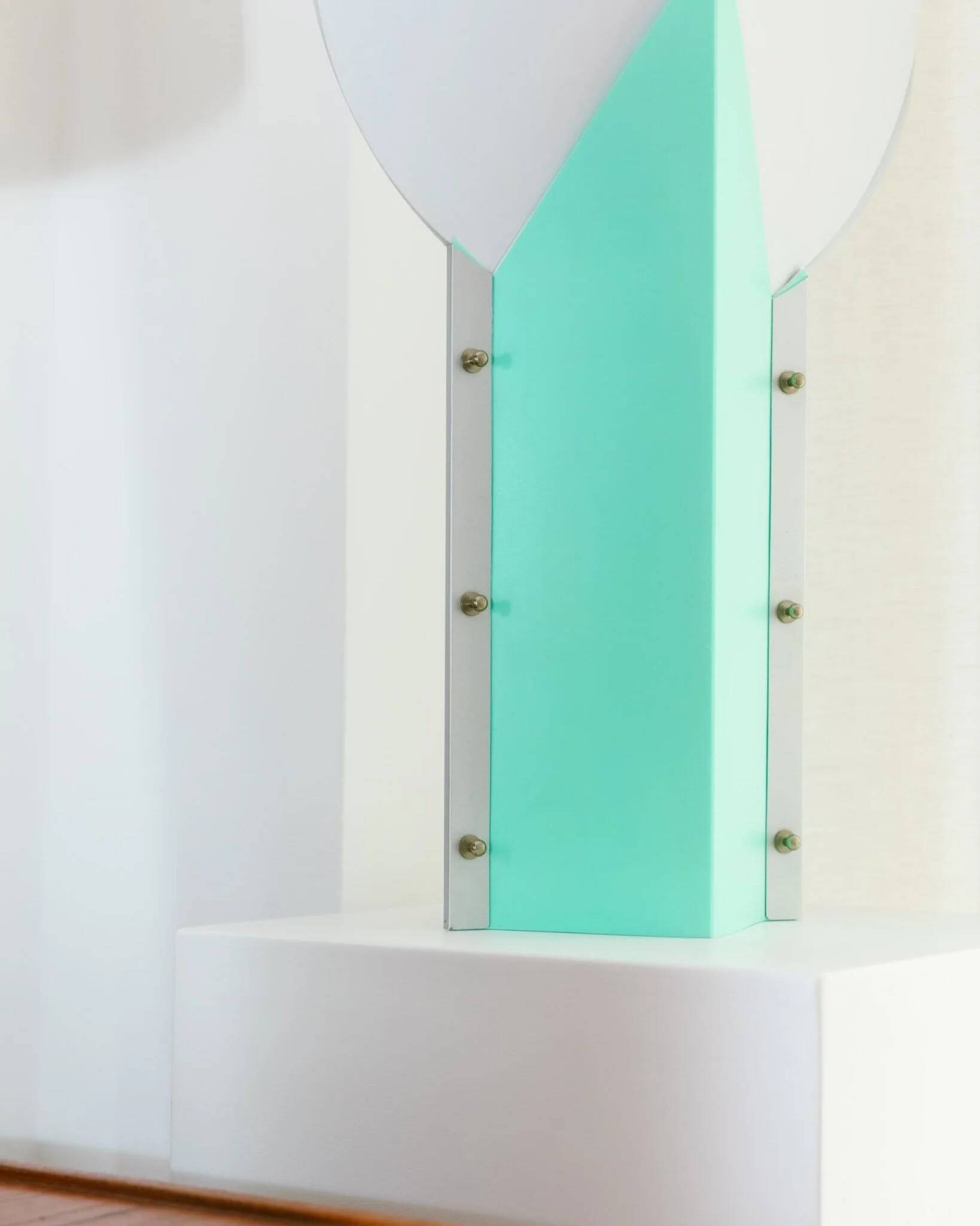 Mint green metal table lamp Slamp Moon by Samuel Parker with white disc shade, vintage 1990s design