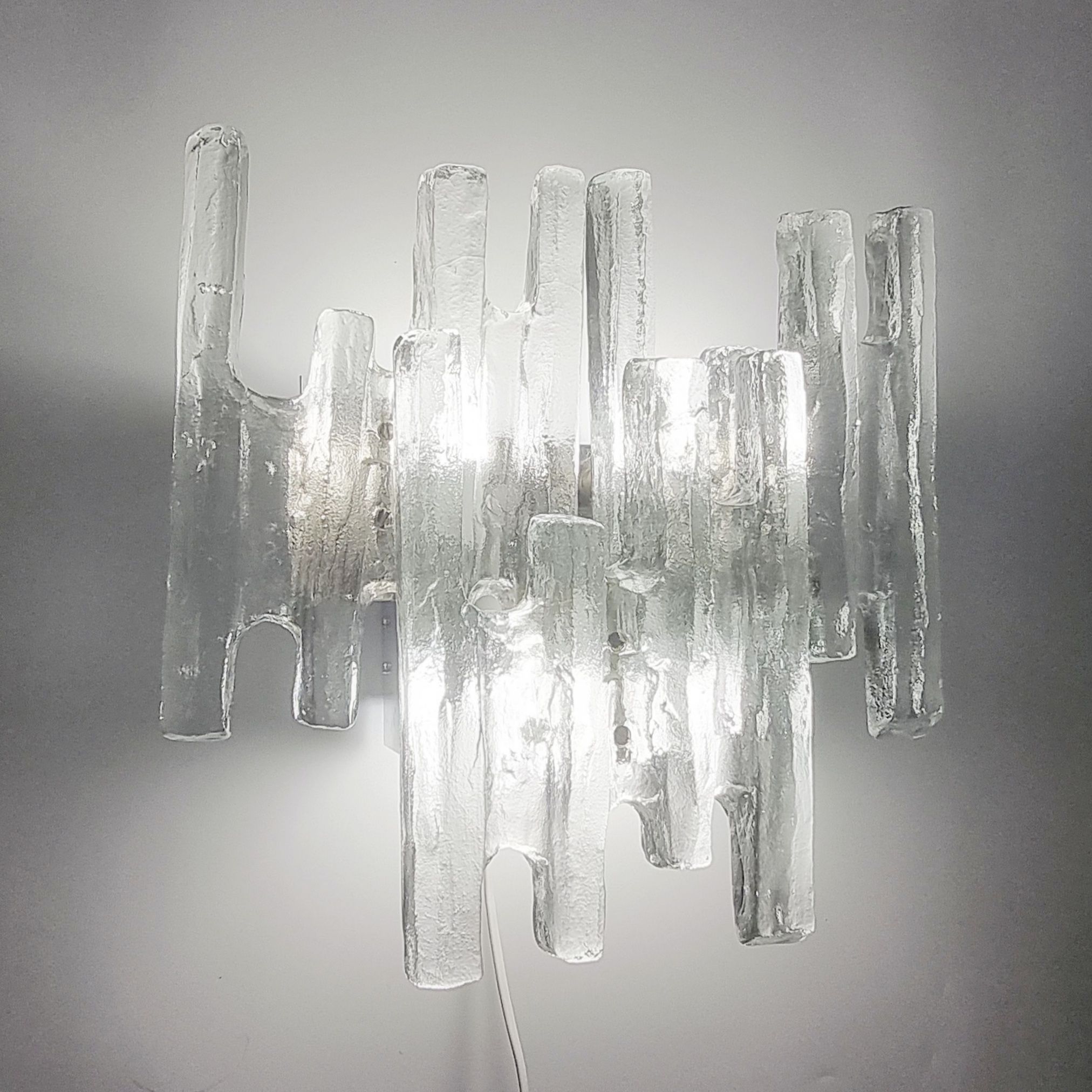 Hollywood regency ice glass sconce by J. T. Kalmar for Kalmar Franken, 1960s