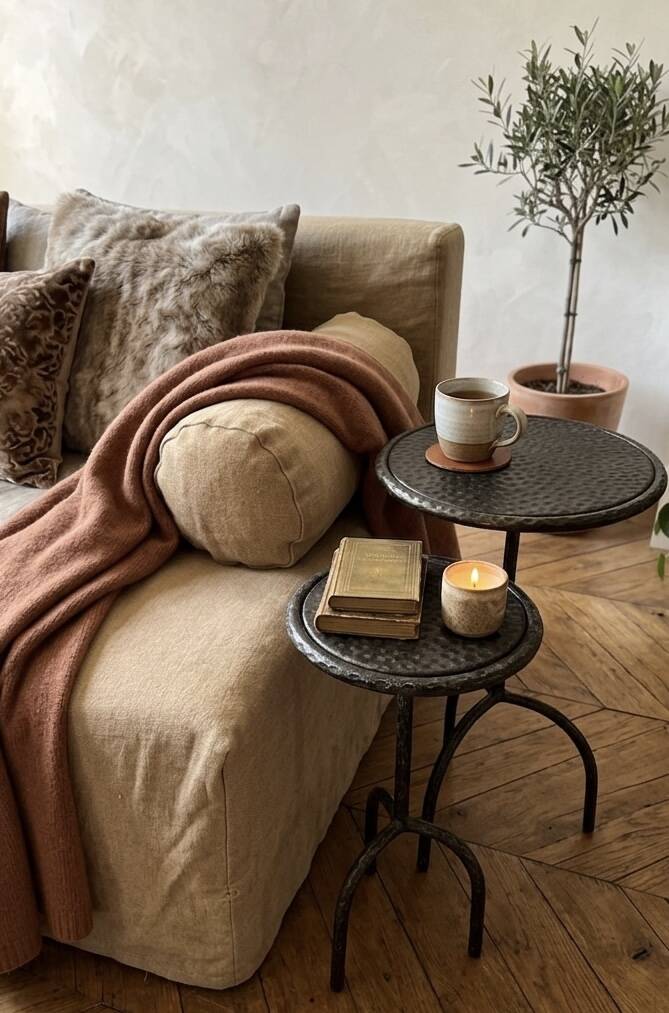 Set of hammered metal tables