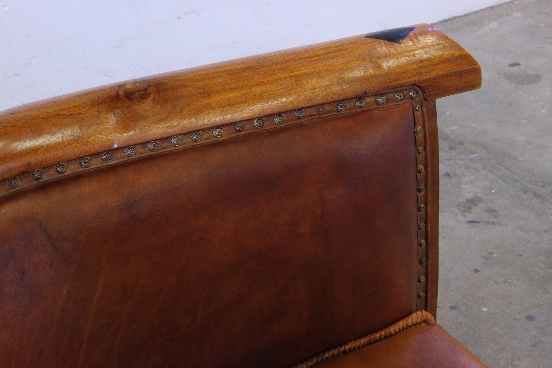Set of vintage club chairs in leather, 1920s