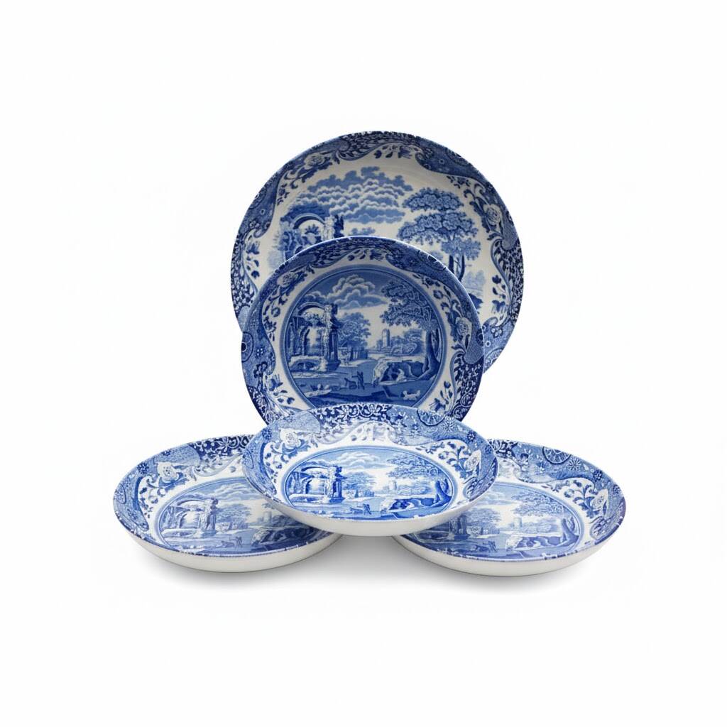 4 Spode pasta bowls in Italian design with a large serving bowl