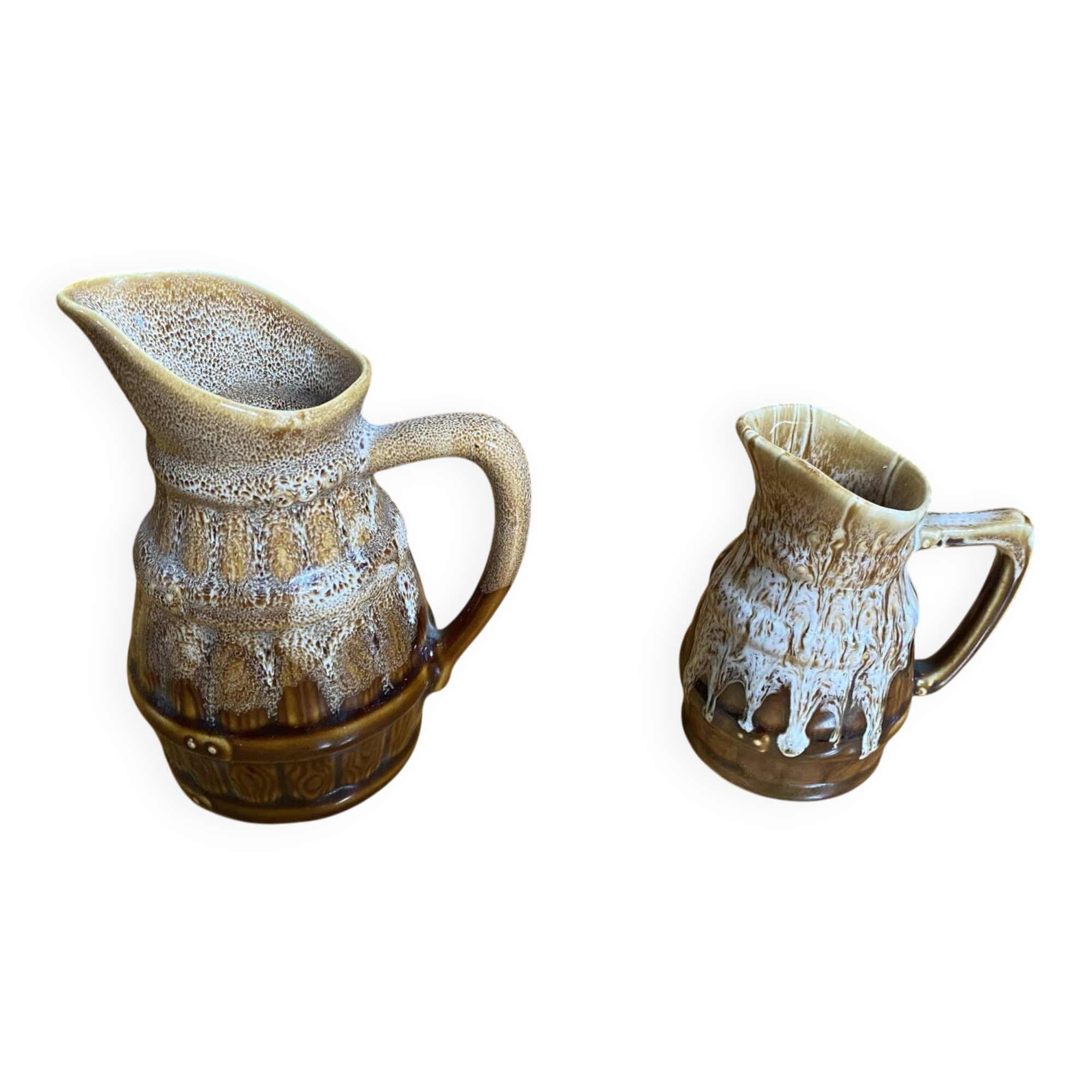 Pair of Barrel-Shaped Pitchers REVOL Flamed Ceramic 1/4 Litre Vintage