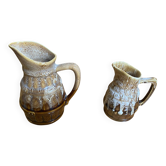 Pair of Barrel-Shaped Pitchers REVOL Flamed Ceramic 1/4 Litre Vintage
