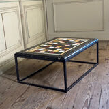 Coffee table, marble samples, custom metal base.