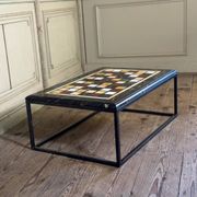 Coffee table, marble samples, custom metal base.