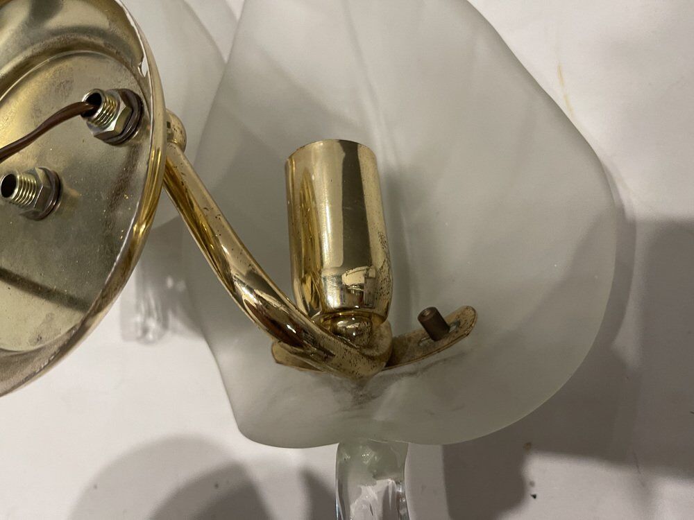 Midcentury Italian Murano Glass Leaf Sconces, Set of 2