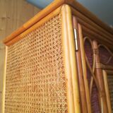 Wardrobe in rattan, caning and velvet