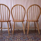 3 chaises style Ercol Windsor orme vintage 1980