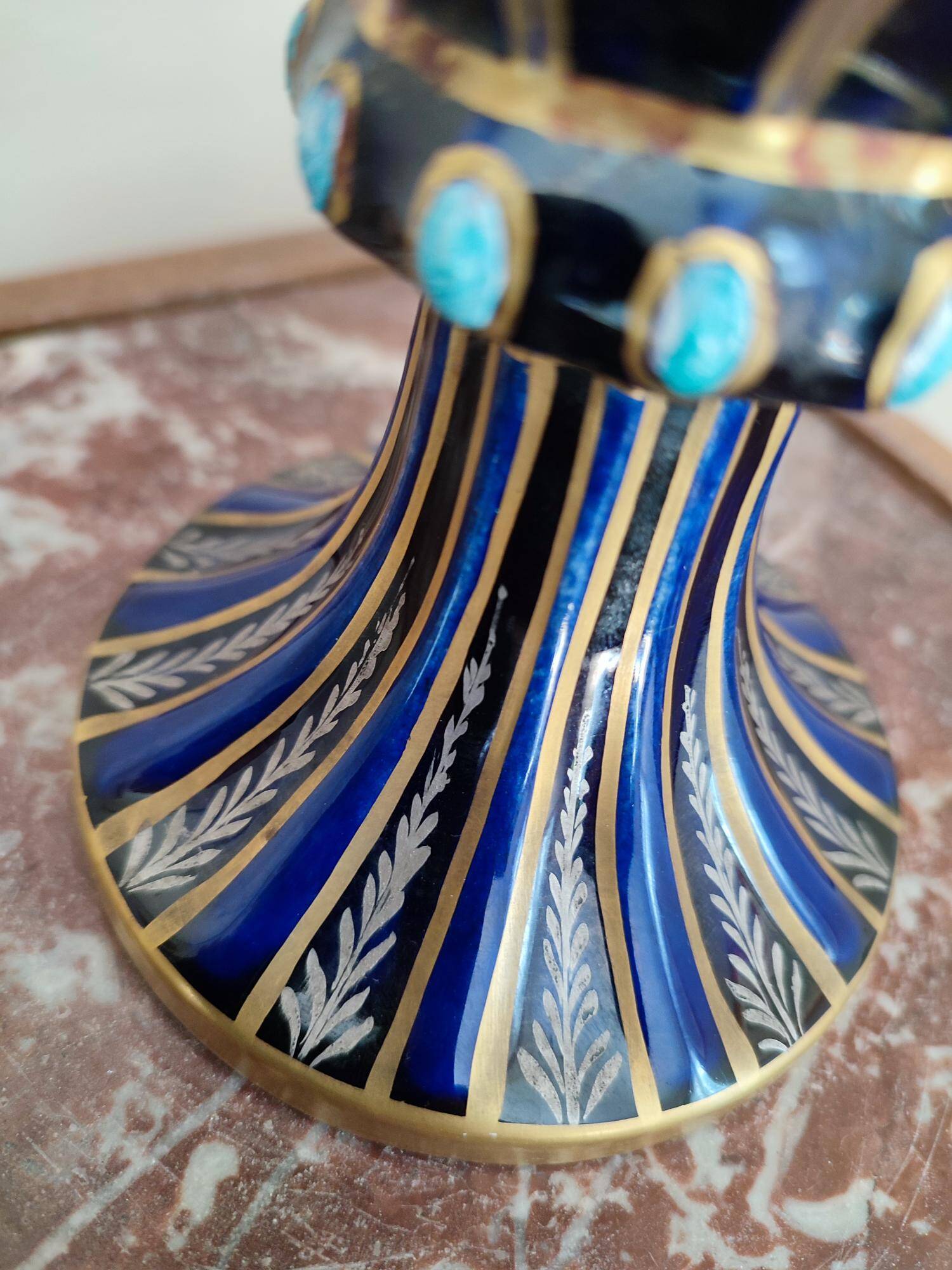 Two-handled baluster vase in late 19th century earthenware from the Gustave Asch factory (1856-1911)