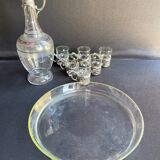Liquor service Art Nouveau 1/2 Enamelled colored crystal with silver metal frame