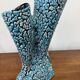 Large sculptural ceramic vase with textured turquoise blue and black glaze – Double horn – H. 31 cm