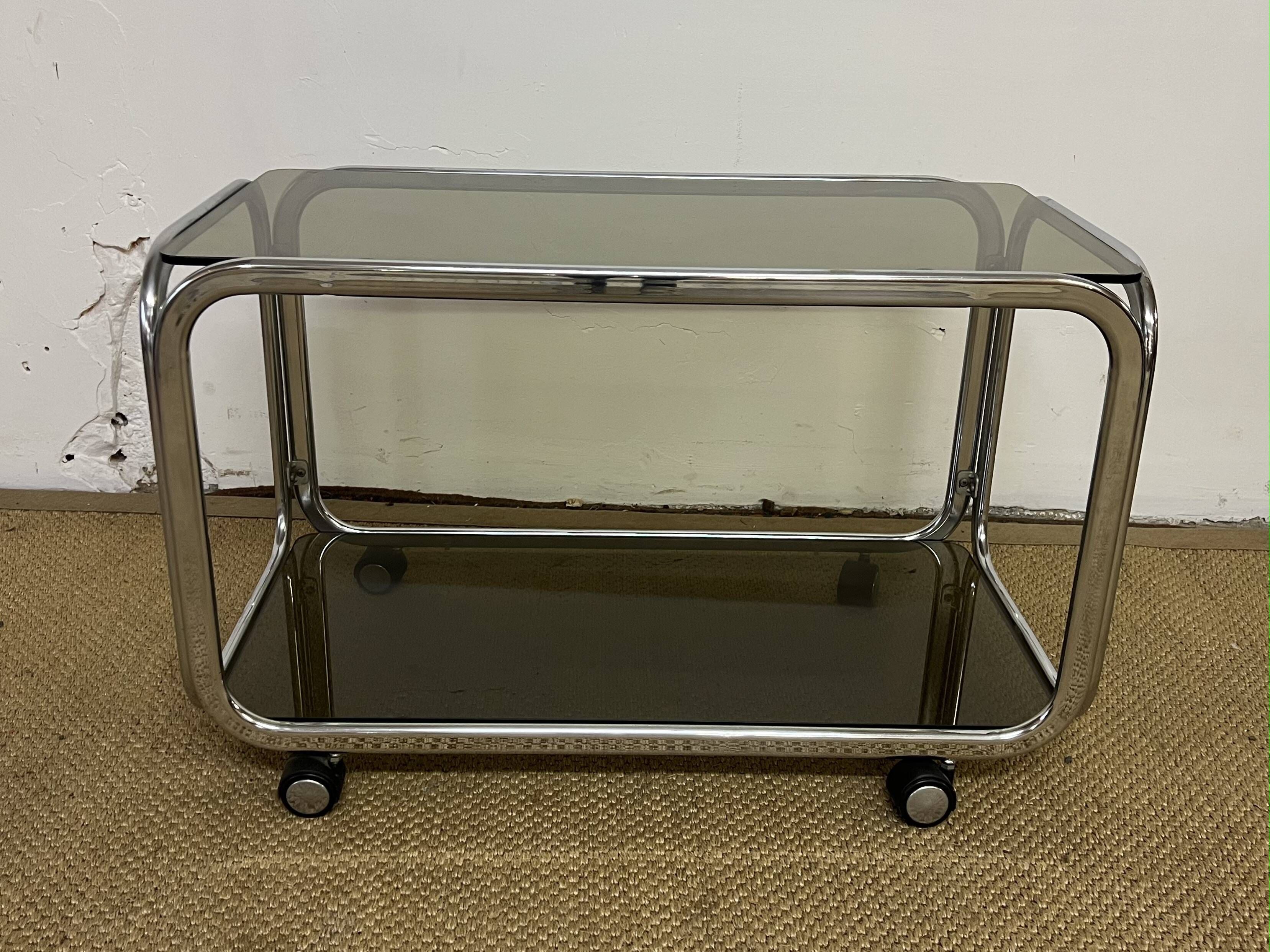 Metal and smoked glass rolling trolley / Bar cart from the 70s
