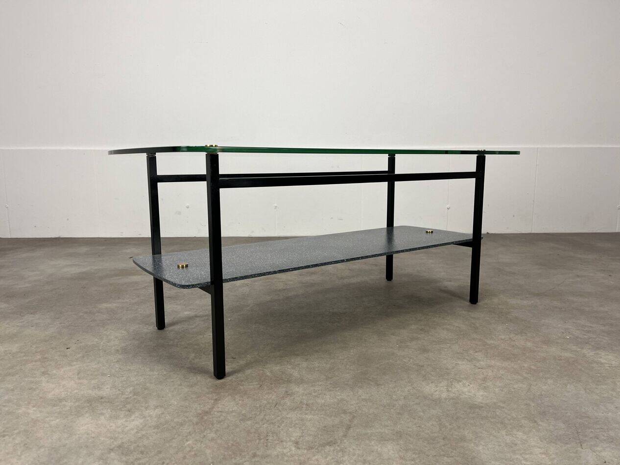 1950s coffee table in metal and glass
