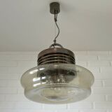 Vintage Brutalist Light X Large Glass Pendant Lamp Mid Century Modern 1980