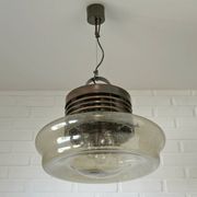 Vintage Brutalist Light X Large Glass Pendant Lamp Mid Century Modern 1980