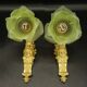 Pair of Louis XV style wall lights from the 19th century - bronze & green tulips
