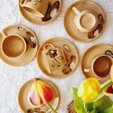 Set of 6 cups and 6 under cups in Sarreguemines sandstone