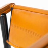 Mid-Century Modern 4 Armchairs in the style of Scarpa, Wood and Leather, Italy, 1960s