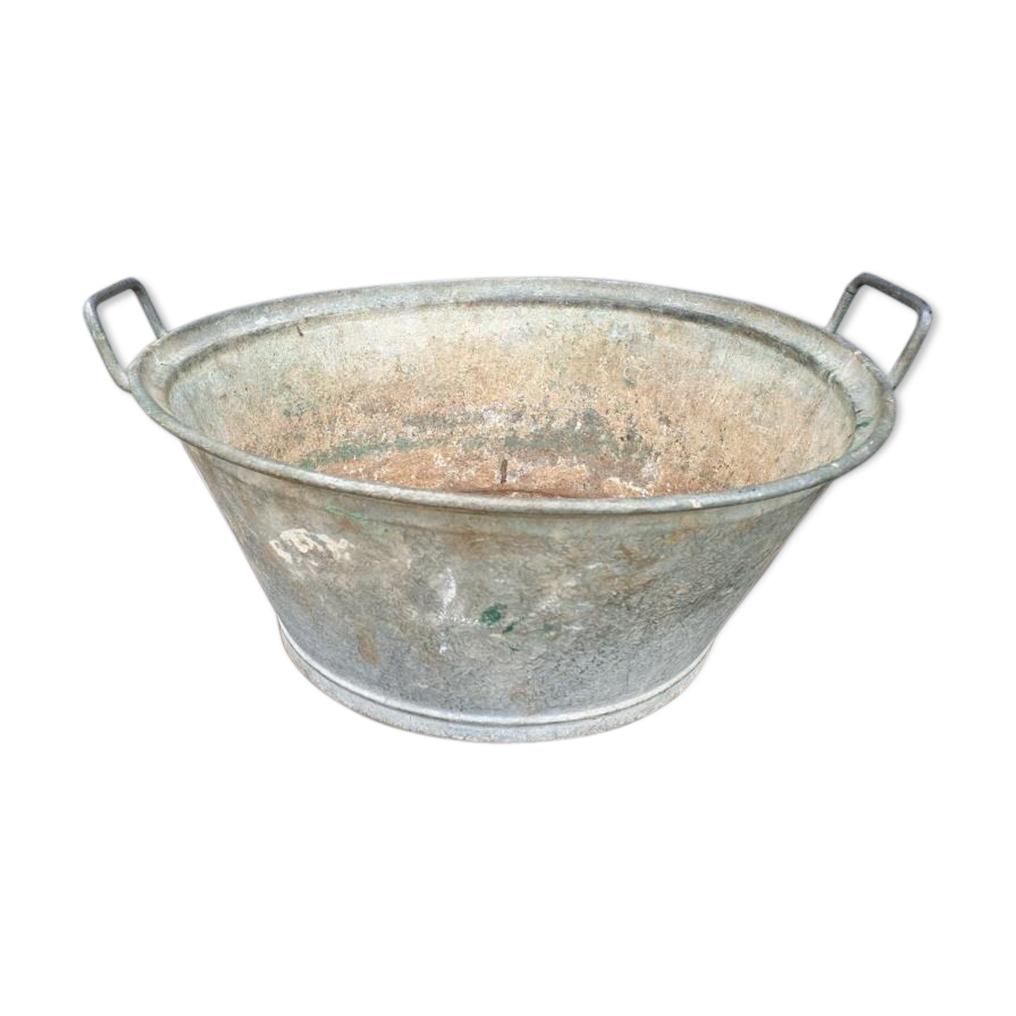 Old zinc basin with handles