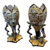 Pair of polychrome earthenware vases