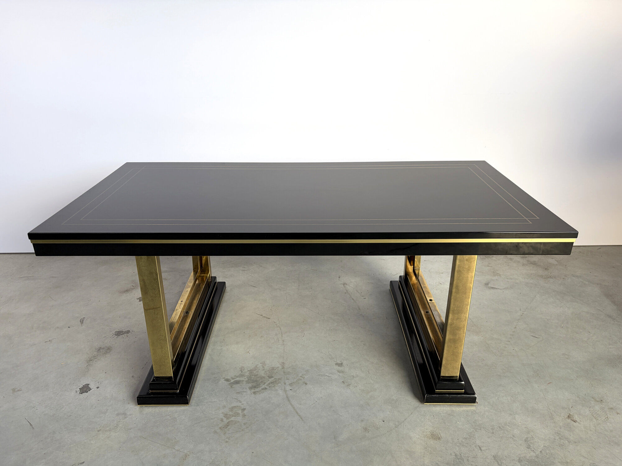 Vintage lacquer and brass dining table, 1970s