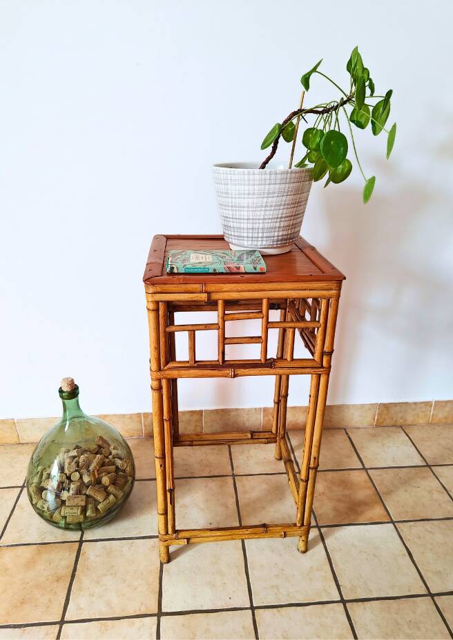 Bamboo and rattan side table from the 1970s.