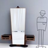 Wooden Entryway Mirror Organizer with Black Glass Tops, Italy