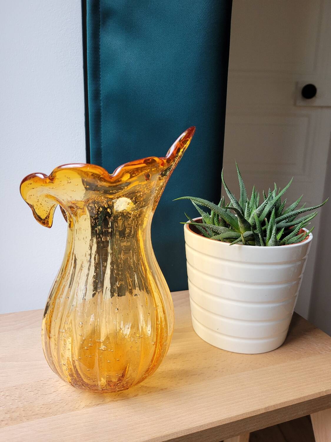Orange bubbled glass vase