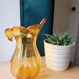 Vase en verre bullé orange
