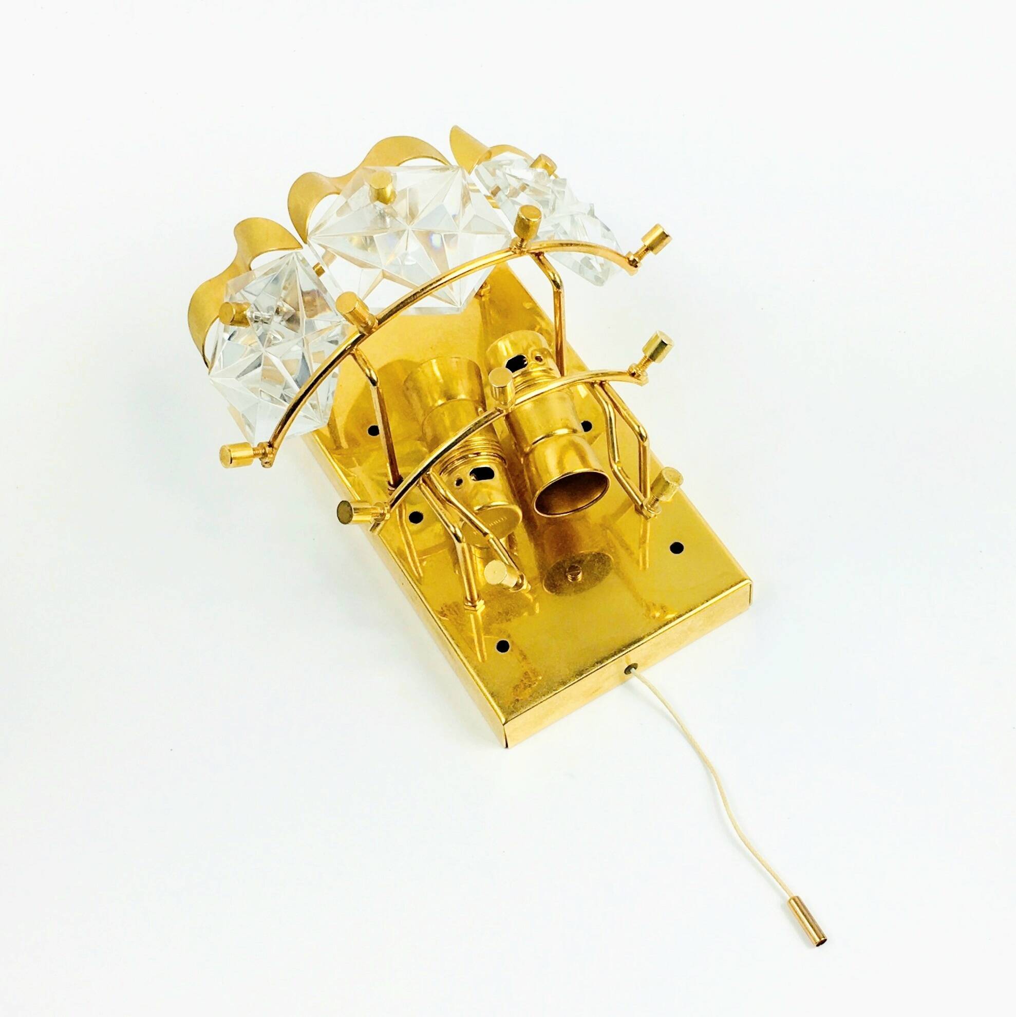 Faceted Crystal Glass & Brass Wall Light from Kinkeldey, Germany, 1970s