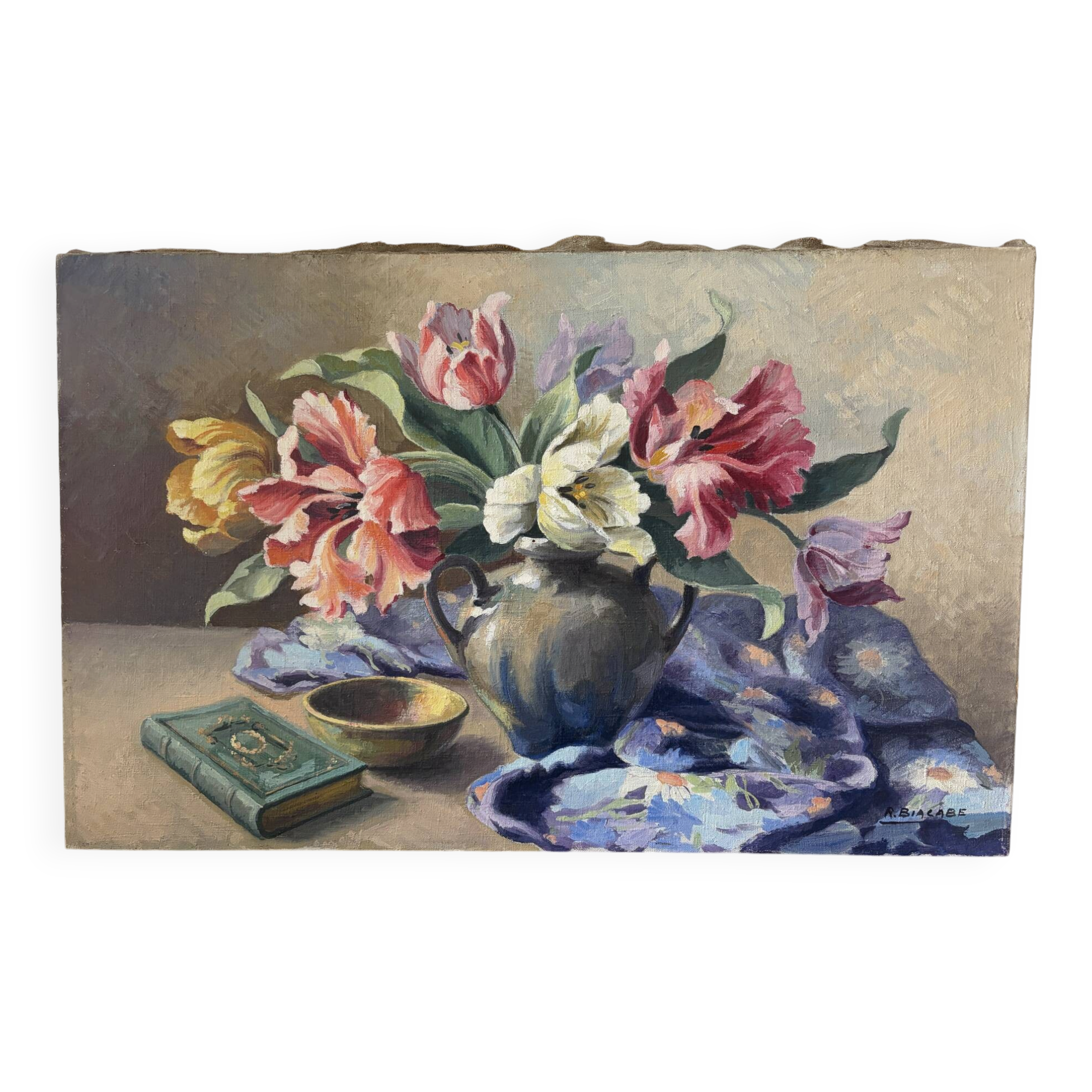 Nature morte, huile sur toile  signée Biacabe